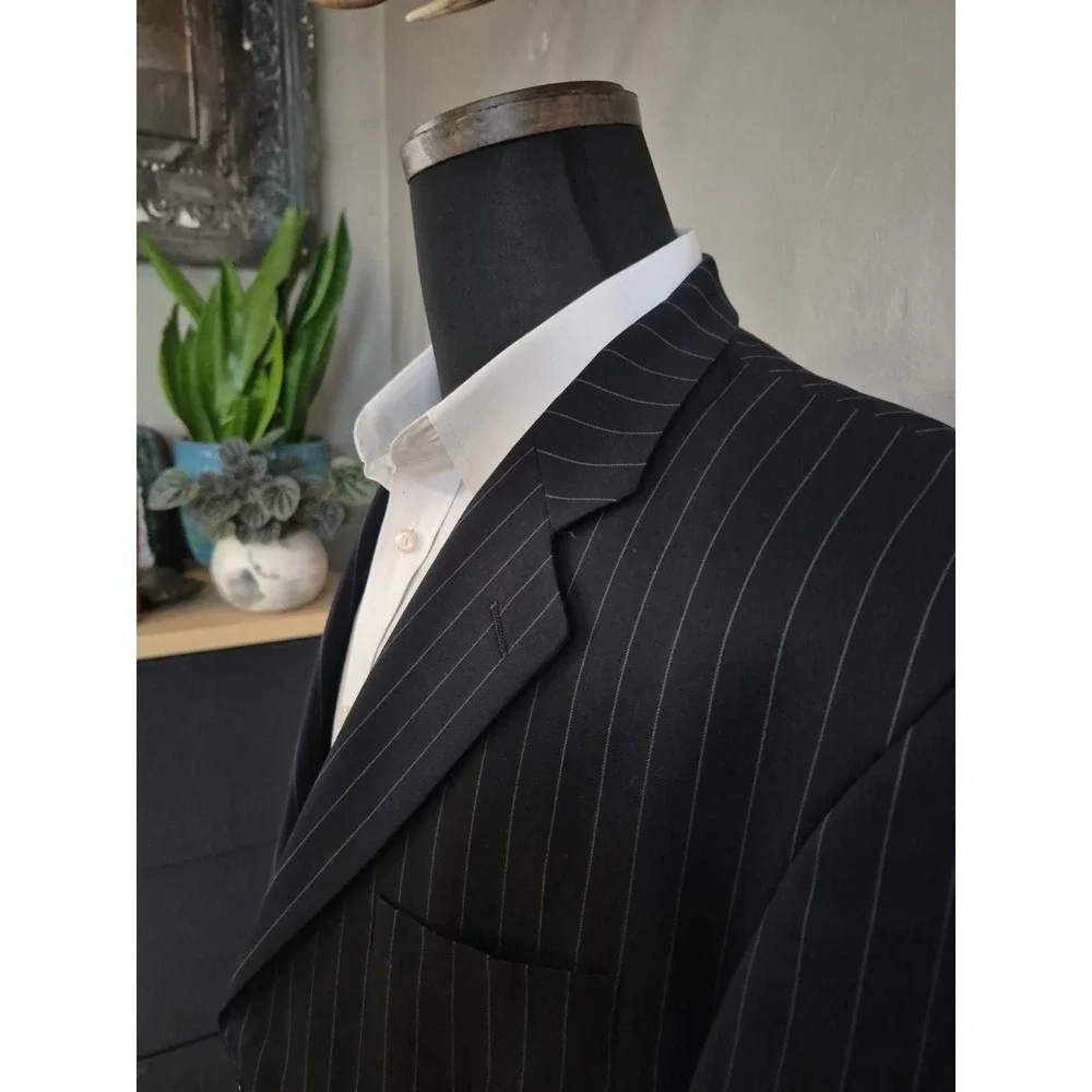 Paul Fredrick Mens Navy Pinstripe Wool Sports Coat 42R 2 Button Blazer USA